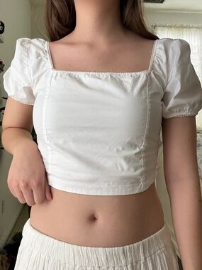 Current Mood White Puff Sleeve Crop Top Size S